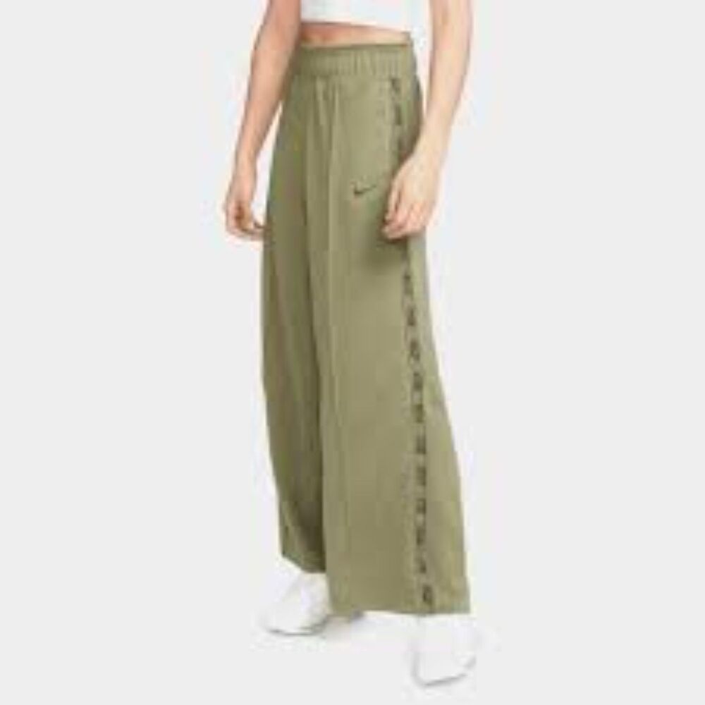 Nike Sport Tape High Waist Pants in Olive Wide Leg Flare Training Pants Gym Sz S